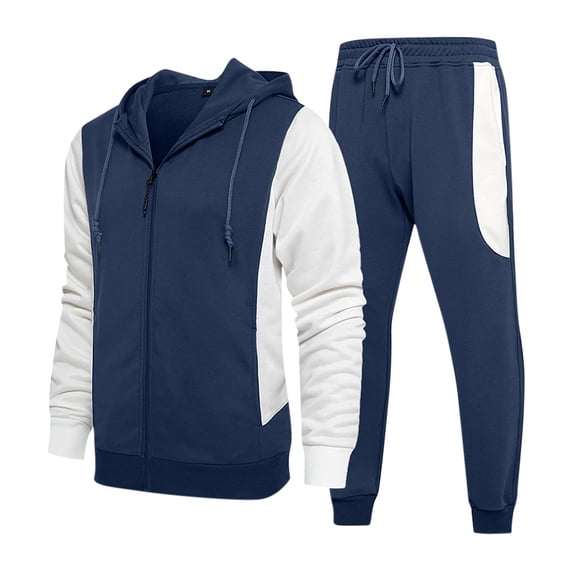 safuny Men's Winter Jackets 2 Piece Loose Hoodie Outfits Big&Tall Workout Long Sleeve Sports Zipper Tracksuits Casual Activewear Joggers Pants Crew Neck Sweatshirts Pockets Blue XXL
