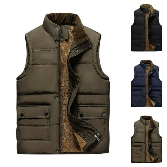 safuny Men's Winter Outerwear Fleece Lined Sleeveless Jackets Warm Quilted Puffer Casual Outdoor Black L