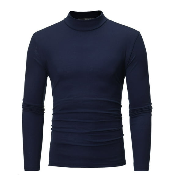 safuny Men's Winter Slim Basic Pullover Cotton Sweatshirts Fashion Solid Color Long Sleeve Athletic High Neck Workwear Casual Sports Holiday Navy L