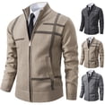 thumbnail image 1 of safuny Men's Winter Stand Collar Zipper Sweatshirts Loose Thicken Knitted Sweaters Big&Tall Long Sleeve Cardigans Shirts Casual Cotton Activewear Workout Warm Jacket Beige L, 1 of 9