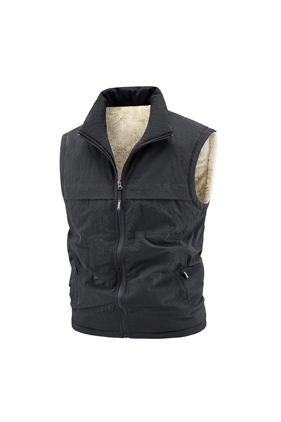 Men's Winter Warm Sleeveless Jacket Outdoor Padded ffer sleeveless jacket Thick Fleece Lined Sleeveless Coats Black L