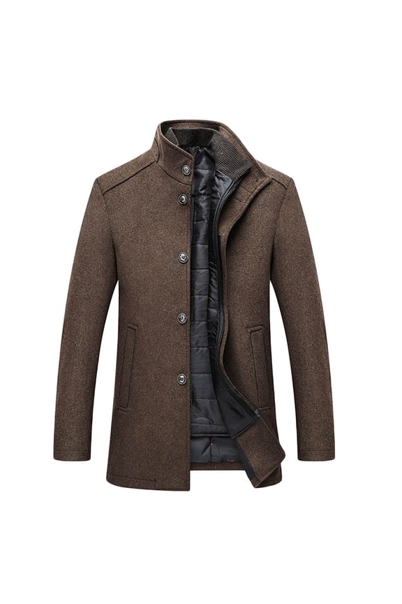 Men's Winter Wool Coats Casual Breasted Fleeve Lined Trench Jacket Woolen Peacoat Brown L