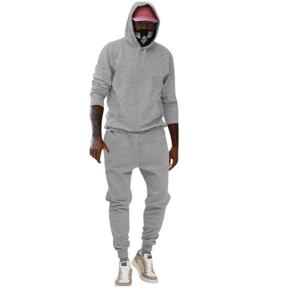 safuny Men's Winter Workout Pullover Casual Activewear Joggers Pants Long Sleeve Sports Tracksuits 2 Piece Loose Thicken Hoodie Outfits Big&Tall Crew Neck Sweatshirts Gray XL