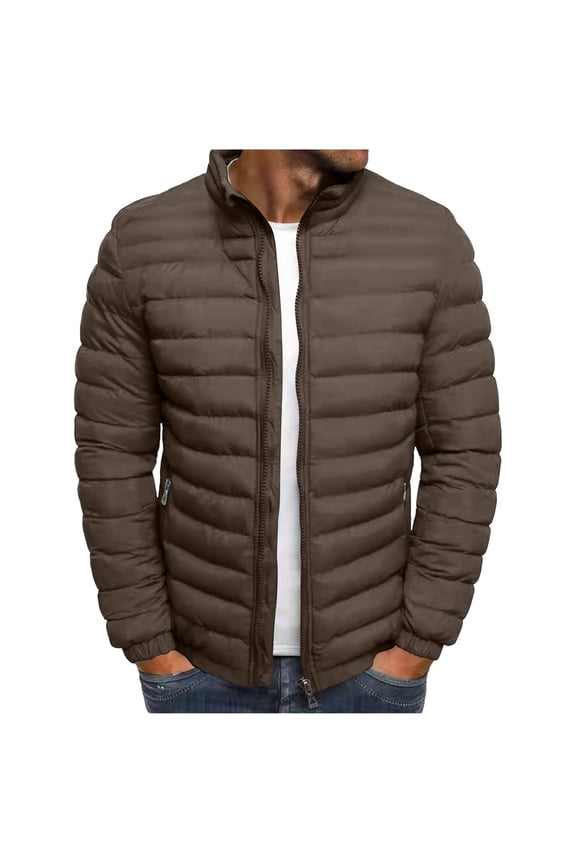 Men's Winter ffer Jacket Fleece Warm Lightweight Coat Full Zip Stand Collar Outerwear Cold Weather Jackets Brown XS