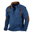 thumbnail image 1 of safuny Men's Workout Color Blocked Quarter Zipper Pullovers Stand Collar Sweatshirts Fall Loose Pleated Tops Clearance Long Sleeve Blouses Casual Relaxed Fitted Fashion Blue M, 1 of 5