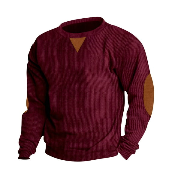 safuny Men's Workout Cotton Outwear Fall Winter Casual Corduroy Shirts Long Sleeve Retro Tops Windproof Crew Neck Pullover Fashion Loose Sweatshirts Big&Tall Red XXL
