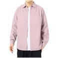thumbnail image 1 of safuny Men's Workout Solid Color Pullover Long Sleeve Tops Pockets Turn Down Collar Sweatshirts Button Casual Shackets Loose Business Shirts Big&Tall Fashion Pink XL, 1 of 6