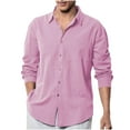 thumbnail image 1 of safuny Men's Workout Solid Color Pullovers Button Long Sleeve Tees Loose Stylish Tops Big&Tall Casual Business Turn Down Collar Suit Shirts Fashion Clearance Pink XL, 1 of 6