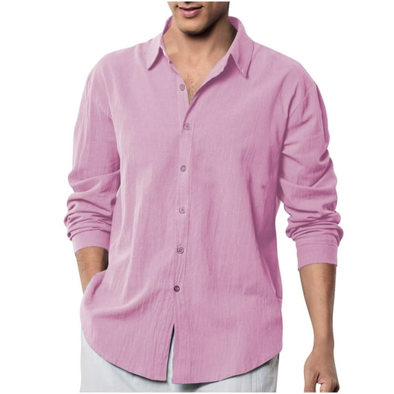 safuny Men's Workout Solid Color Pullovers Button Long Sleeve Tees Loose Stylish Tops Big&Tall Casual Business Turn Down Collar Suit Shirts Fashion Clearance Pink XL