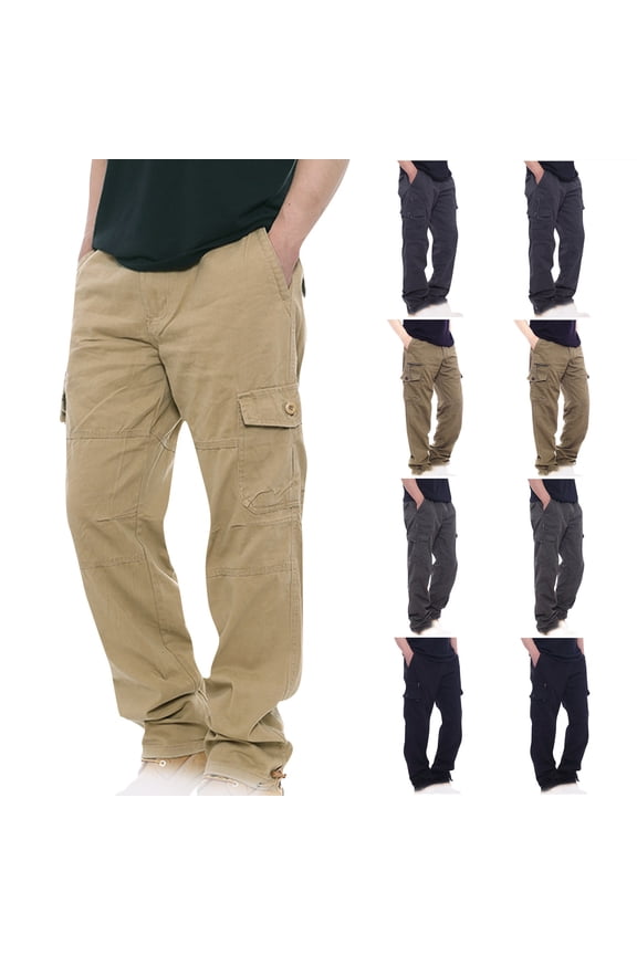 Men's Workwear Cargo Pants Baggy Pocket Teens Boys Solid Color Fashion Trousers Athletic Casual Activewear Comfy Relaxed Outdoor Pants Holiday Black L