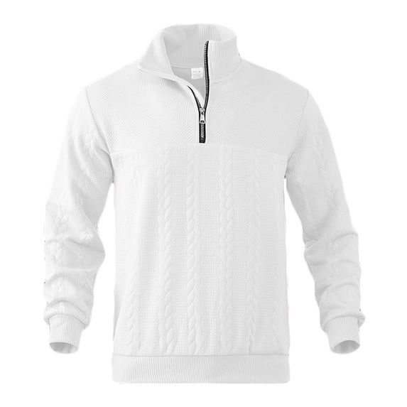 safuny Men's Zipper Up Stand Collar Pullover Fall Winter Sweatshirts Ribbed Big&Tall Solid Color Outwear Casual Loose Shirts Workout Fashion Long Sleeve Tops White M