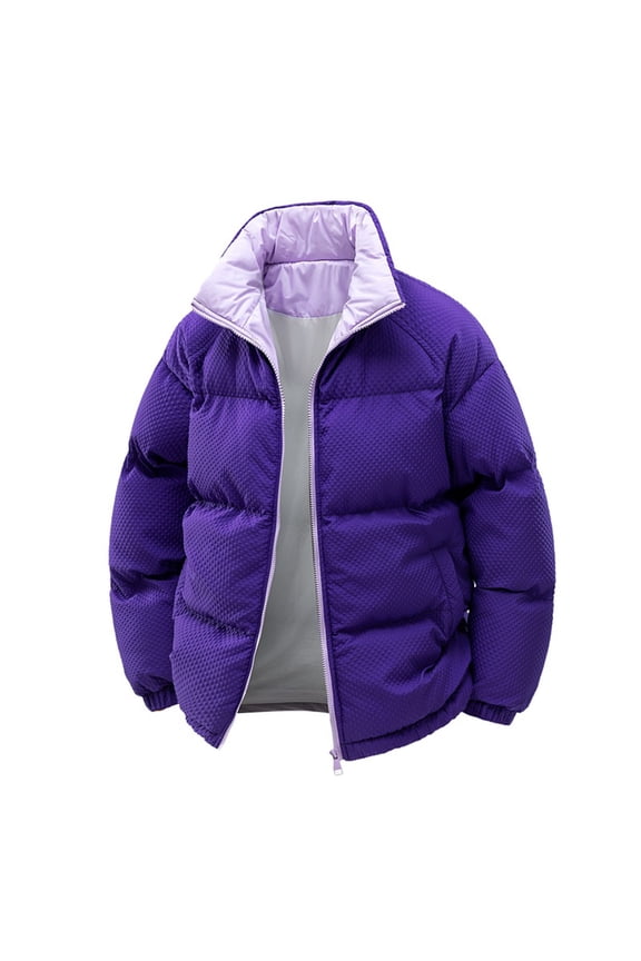 Men's ffer Jacket Winter Zip-Up Warm Stand Collar Jackets Insulated Padded Solid Trendy Coats Purple XXL
