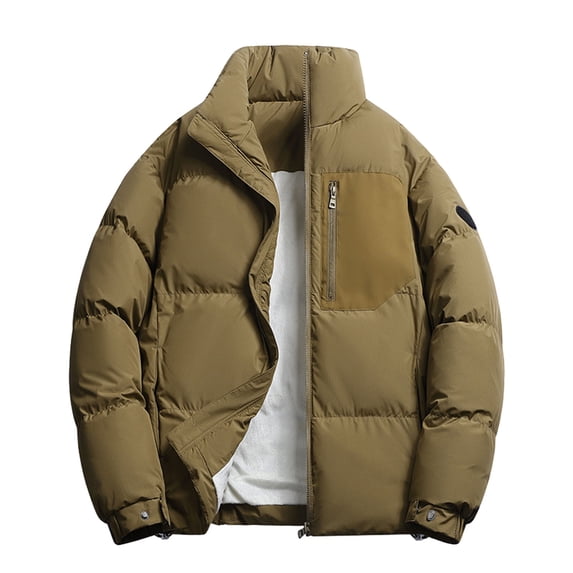 safuny Men's ffer Jacket Zip Up Stand Collar Warm Thickened Jacket Winter Coats Resistant Windproof Jacket Khaki XL