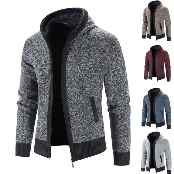 safuny Men's hoodies Classic Cardigan Sweaters Stand Collar Slim Casual Knitted Sweater long sleeve zipper Blue L