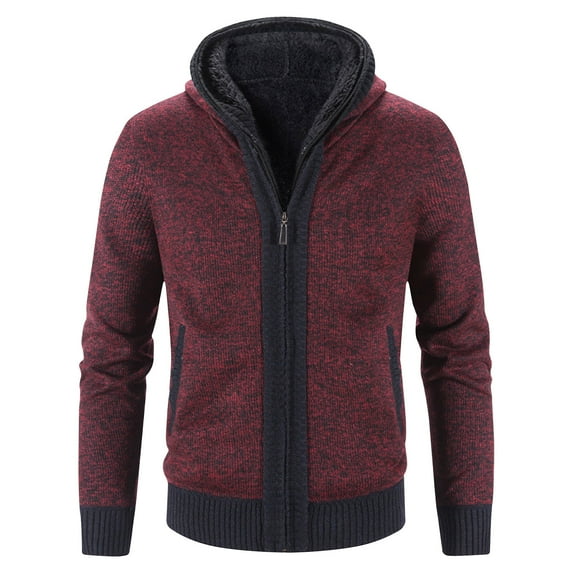 safuny Men's hoodies Classic Cardigan Sweaters Stand Collar Slim Casual Knitted Sweater long sleeve zipper Red XXXL