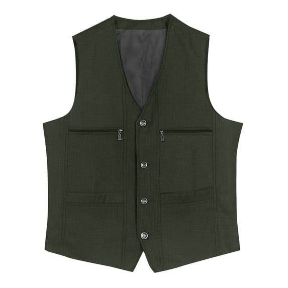 safuny Men's sleeveless jacket Coat Casual Slim Sleeveless Button Jacket Outdoor Solid Travel sleeveless jacket s Outwear with Zip Pockets Green XXXL