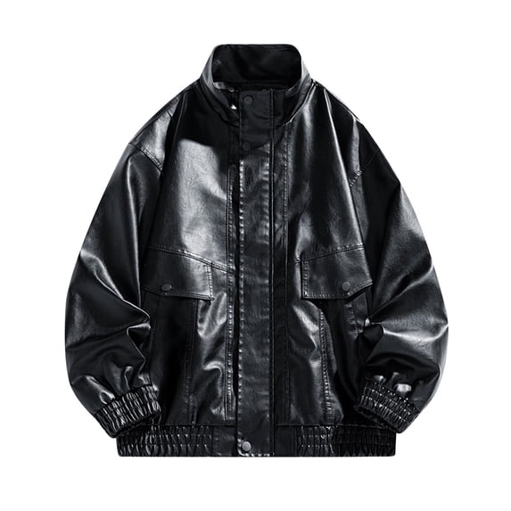 safuny Men slimming Gentleman Biker Motorcycle Racer Style Coat Warm Winter Leather Stand Collar Jacket Black M
