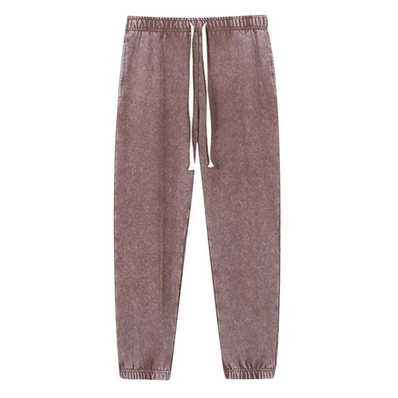 safuny Mens Acid Wash Athletic Sweatpants Elastic Waist Joggers Drawstring Pants Workout Lightweight Long Pants Brown S