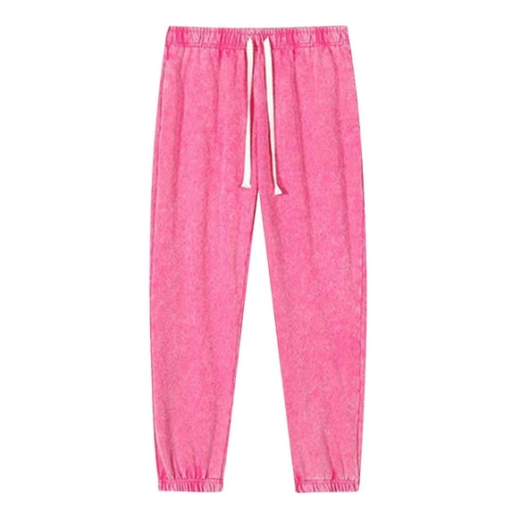 safuny Mens Acid Wash Athletic Sweatpants Elastic Waist Joggers Drawstring Pants Workout Lightweight Long Pants Hot Pink M