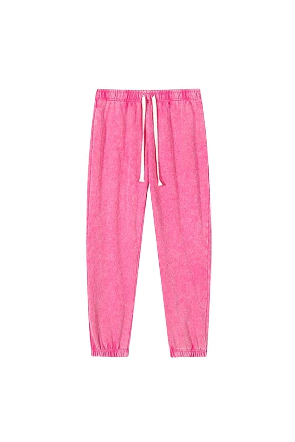 Mens Acid Wash Athletic Sweatpants Elastic Waist Joggers Drawstring Pants Workout Lightweight Long Pants Hot Pink XL