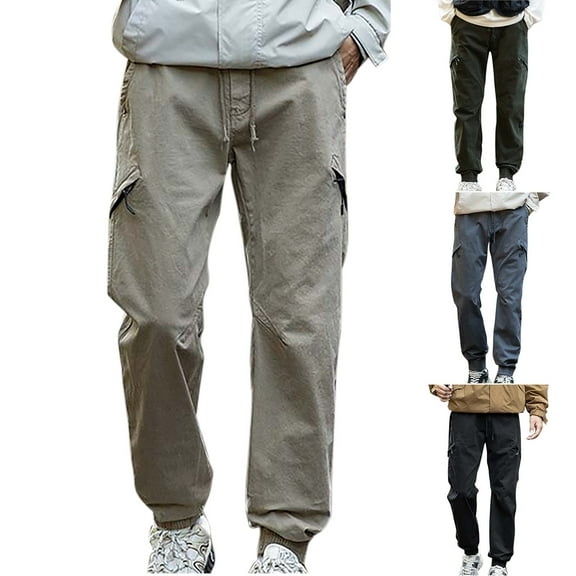 safuny Mens Cargo Pants Fashion Stretch Casual Joggers Athletic Pants Solid Color Baggy Hiking Pants with Multi Pockets Green L