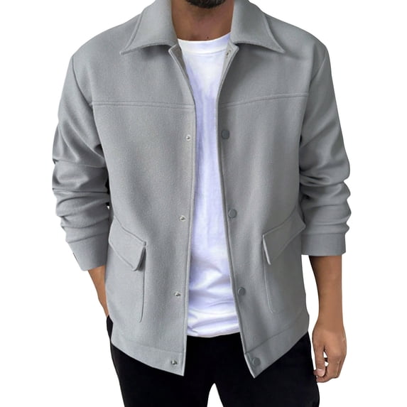 safuny Mens Casual Business Jacket Solid Color Lapel Lightweight Jackets Button Down Slim Tops Outdoor Warm Windbreak Coat Gray XL