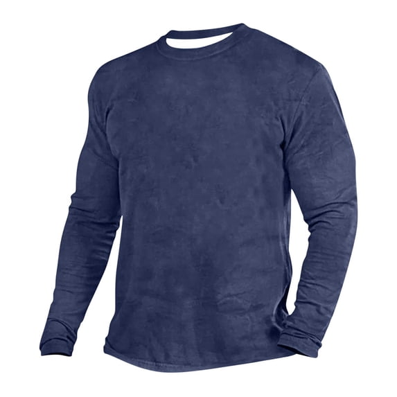 safuny Mens Casual Slim Fit Long Sleeve T-Shirts Soft Lightweight Crew-Neck Workout Clothing Blue M