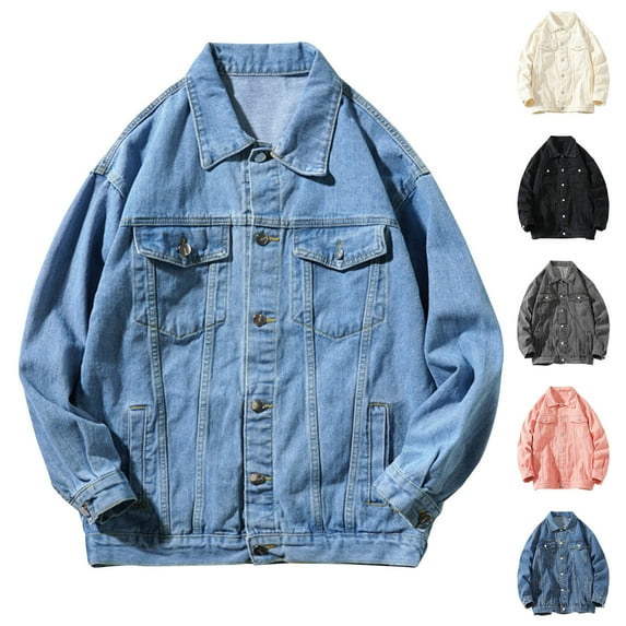 safuny Mens Classic Lapel Jean Jacket Casual Slim Trucker Cowboy Coat Pocket Front Casual Men Denim Jackets Black L