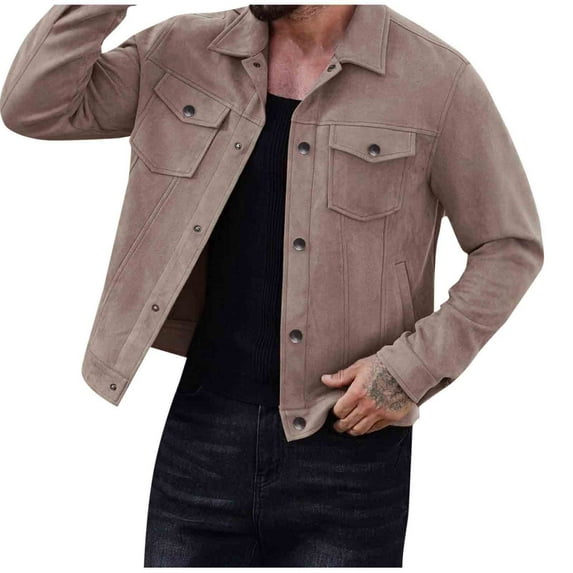 safuny Mens Cozy Jacket Lightweight Casual Coat Lapel Button Down Slim Fall Cowboy Outwear Khaki S