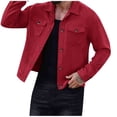 thumbnail image 1 of safuny Mens Cozy Jacket Lightweight Casual Coat Lapel Button Down Slim Fall Cowboy Outwear Red L, 1 of 7