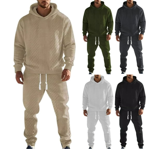 safuny Mens Fall Winter Tracksuit Fashion Hoodies Sweatpants 2 Piece Set Fleece Warm Running Sweatsuit Jogging Suit Spring Outfits Pockets Black L