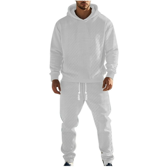 safuny Mens Fall Winter Tracksuit Fashion Hoodies Sweatpants 2 Piece Set Fleece Warm Running Sweatsuit Jogging Suit Spring Outfits Pockets White M