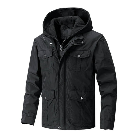 safuny Mens Hooded Jacket Water Puffer Jacket Full Zip Up Windproof Winter Jacket with Zip Pockets Black XXL