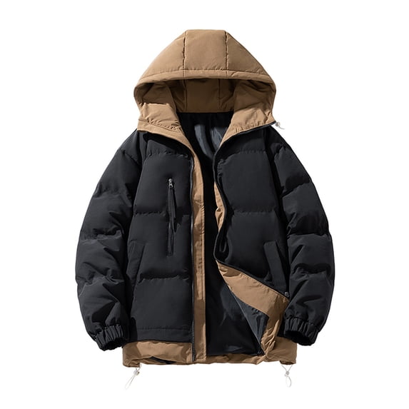 safuny Mens Hooded Jacket Water Puffer Jacket Full Zip Up Windproof Winter Jacket with Zip Pockets Black XXXL