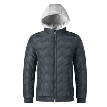 safuny Mens Hooded Jacket Water Puffer Jacket Full Zip Up Windproof Winter Jacket with Zip Pockets Gray L