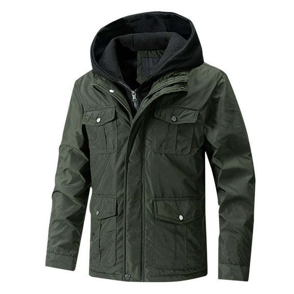 safuny Mens Hooded Jacket Water Puffer Jacket Full Zip Up Windproof Winter Jacket with Zip Pockets Green XL