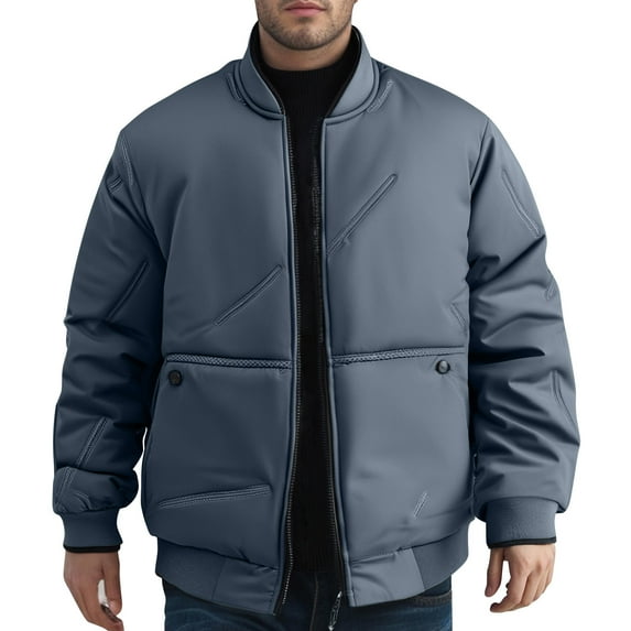 safuny Mens Jackets Casual Fall Winter Warm Windbreaker Full Zip Crewneck Outwear Padded Lined Coats with Pockets Navy M
