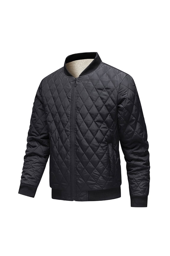 Mens Jackets Crewneck Quilted Zip Coat Fall Winter Rib Lightweight Fall Winter Outwear Black S