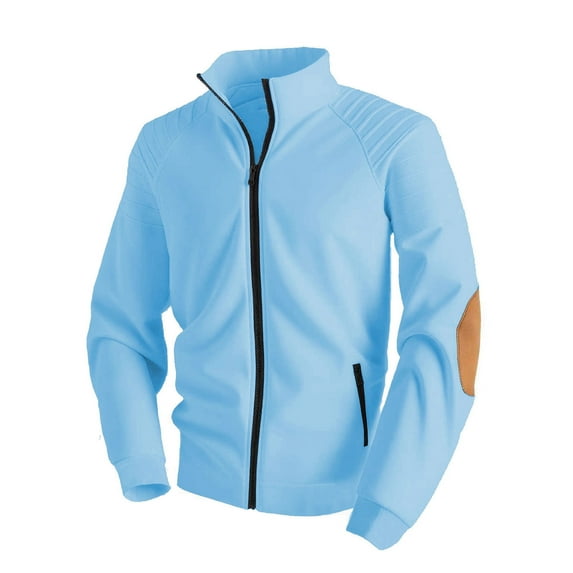 safuny Mens Lightweight Jacket Stand Colar Stretch Coat Full Zip Slim Track Jacket Sky Blue M