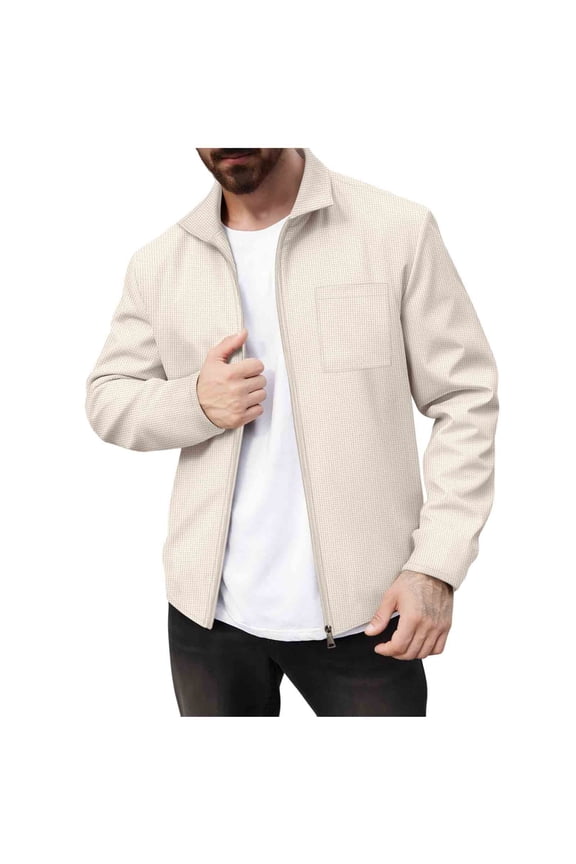 Mens Lightweight Jackets Full Zip Business Casual Lapel Coat Fall Solid Shirt Jacket with Pockets Khaki XXL