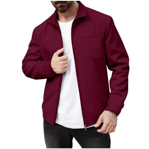 safuny Mens Lightweight Jackets Full Zip Business Casual Lapel Coat Fall Solid Shirt Jacket with Pockets Wine XXL