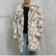 thumbnail image 1 of safuny Mens Mid Long Faux Fur Coat Winter Fleece Jacket Lapel Long Sleeve Color Block Parka Overcoat Warm Cardigan Overcoat Khaki L, 1 of 9