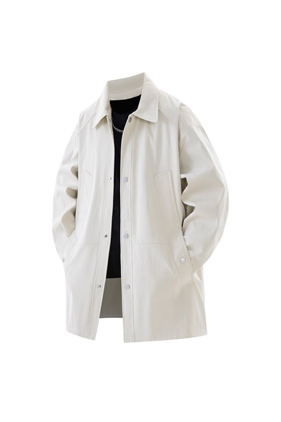 Mens Mid Long Trench Windbreaker Lapel Trench Coat Fall Windproof Overcoat Casual Breasted Long Jacket Khaki XXXL