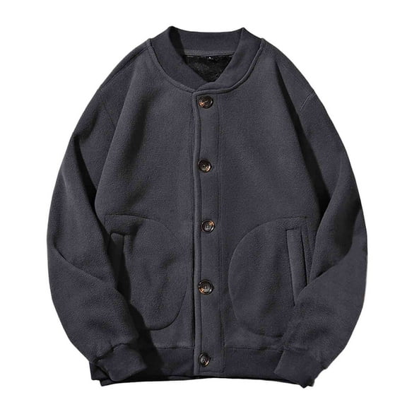 safuny Mens Peacoats Coats Long Sleeve Crewneck Button up Casual Fall Winter Jackets with Pockets Dark Gray XXXL