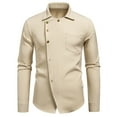 thumbnail image 1 of safuny Mens Shirts Long Sleeve Lapel Button Down Shirt Shacket Irregular Clipping Lightweight Jacket Khaki XL, 1 of 8