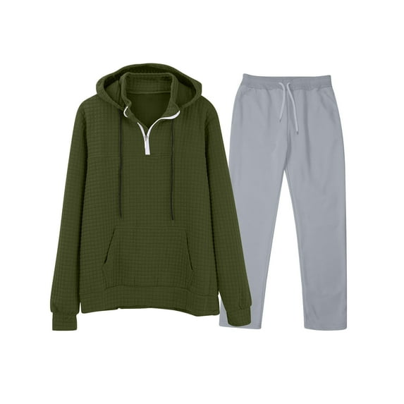 safuny Mens Sweatsuits 2 Piece Set Big Tall Sweatsuits Jogging Suits Hoodie Sweatpants Set Workout Set Pockets Outfits Quarter Zipper Spring Waffle Tracksuits Cotton Gray XXL