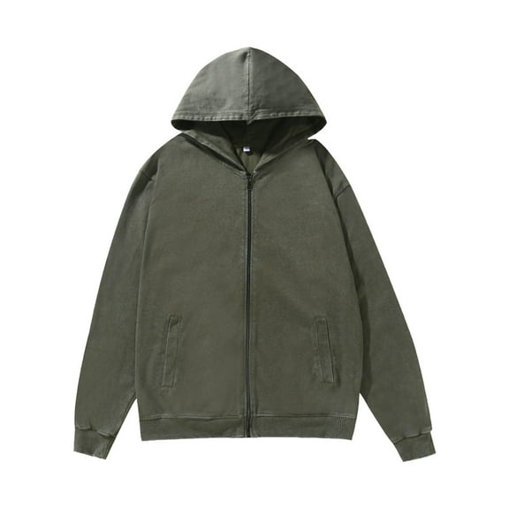 safuny Mens Zip Up Acid Wash Hoodie Vintage Oversized Casual Fall Jacket Comfy Hooded Sweatshirts with Pockets Army Green L