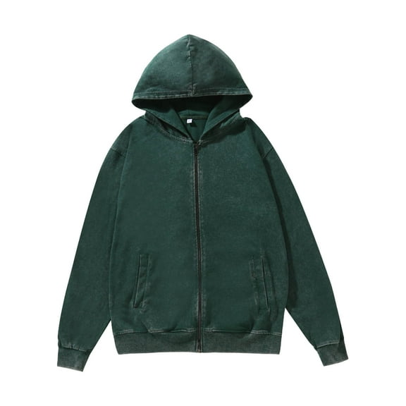 safuny Mens Zip Up Acid Wash Hoodie Vintage Oversized Casual Fall Jacket Comfy Hooded Sweatshirts with Pockets Green XXXL
