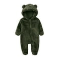 thumbnail image 1 of safuny Outs Toddler Boy Newborn Baby Fleece Footie Snowsuit Winter Bunting Onesie Cartoon Warm Hooded Romper Jumpsuit For Girls Bruin Button Round Neck Lovely Army Green 9M, 1 of 9