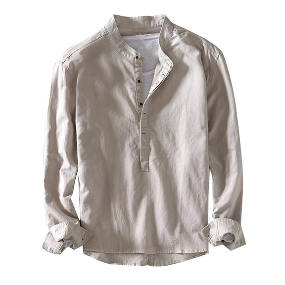 safuny Outwear Solid Color Pullover Long Sleeve Tees Half Button Fall Fashion Stand Collar Shirts Relaxed Casual Cotton Sweatshirts Slim Tops for Men Gray L